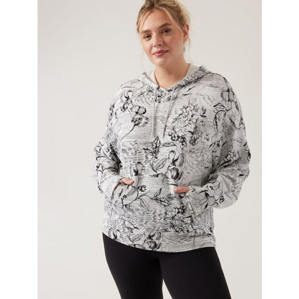 Athleta Balance Hoodie Sweatshirt Eden Floral Grey Size Medium Soft Cozy 882395